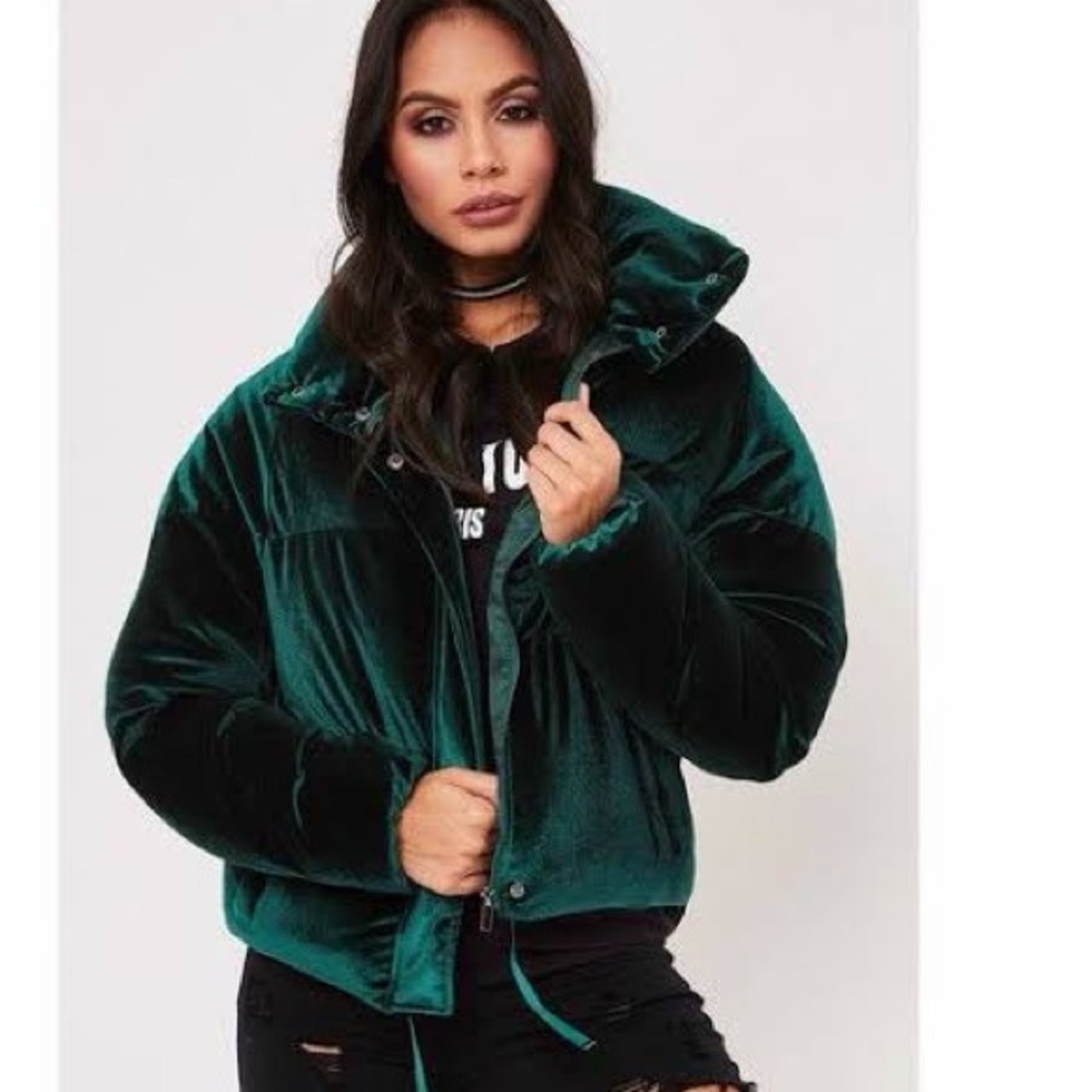 Zara Emerald Green Velvet Puffer Jacket sz. XL